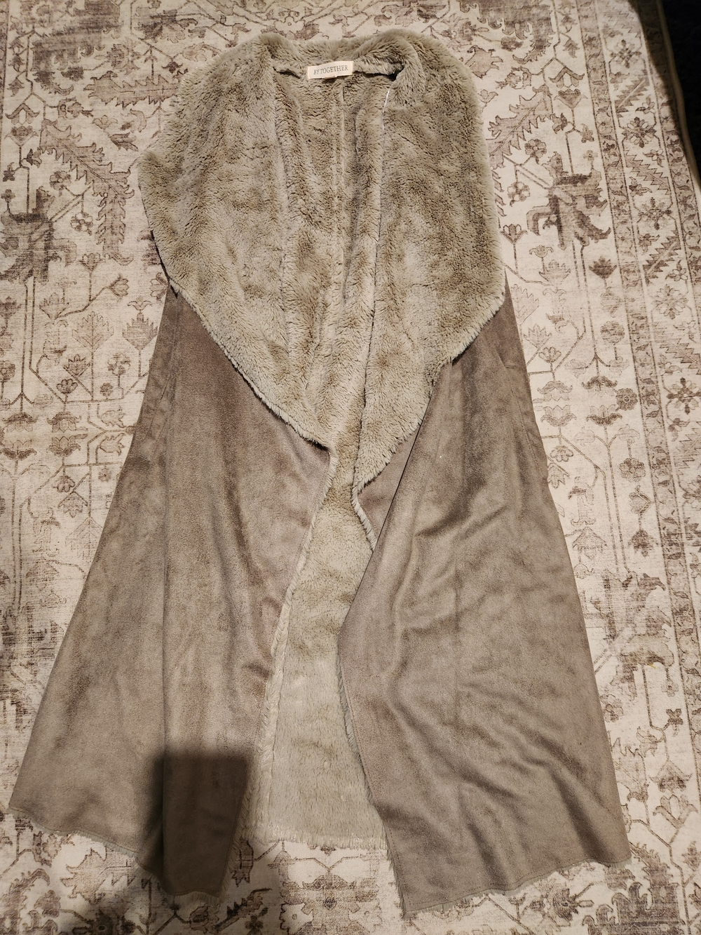 By Together Faux Suede & Sherpa Duster Vest in Taupe Gray
